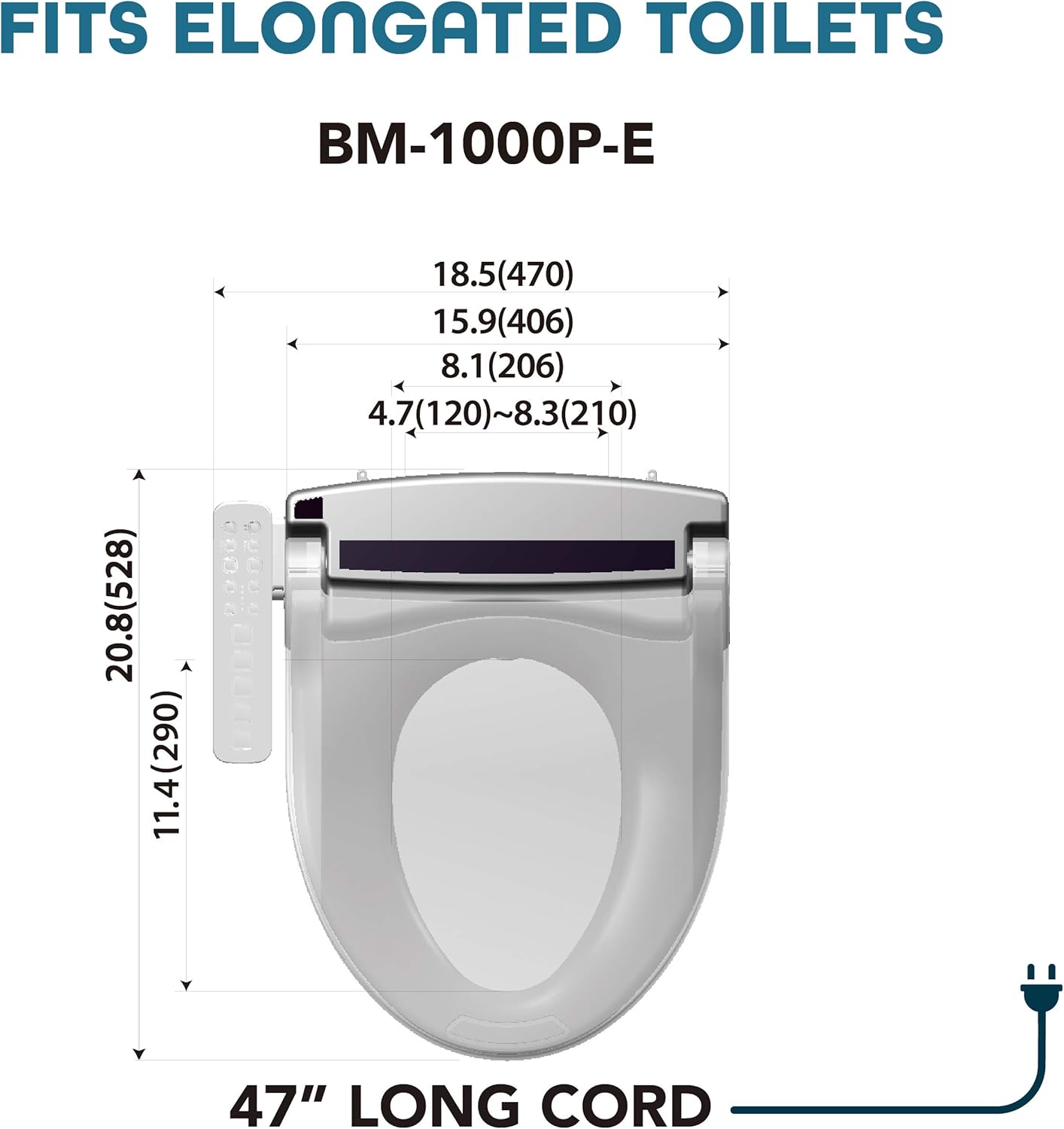 BidetMate 1000 Series Electric Bidet Heated Smart Toilet Seat with Heated Water, Side Panel Remote, and Heated Dryer - Adjustable and Self-Cleaning - Fits Elongated Toilets - - 