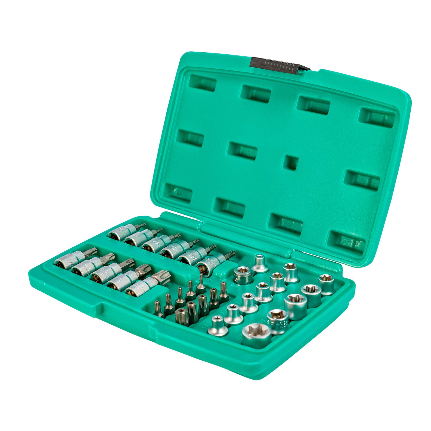 WIESEMANN 1893 Large Socket Wrench and Bit Set - 34 pcs, 3/8 inch, Chrome Vanadium Steel, Socket Insert for External & Internal Torx Screws, 80164