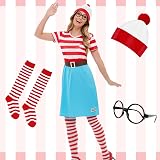 Beamely Wally Costume Red White Striped T-Shirt Hat Glasses Socks Adult Fancy view 5