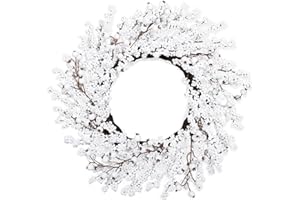 YoleShy 20 Inches Christmas White Berry Wreath, Winter Wreath for Front Door, Farmhouse Winter Berry Christmas Wreaths, Pip Berry on Grapevine Wreath for Holiday Festival Celebration Home Decor