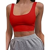 Mizoci Women's Basic Sleeveless Square Neck Cropped Double Layer Sexy Crop Tank Top
