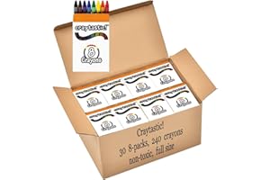 Craytastic! Bulk Crayons, 30 Individual Boxes of 8 colors/count Class Pack - Full Size, Premium (Red, Yellow, Green, Blue, Purple, Brown, Black) SAFETY TESTED COMPLIANT WITH ASTM D-4236