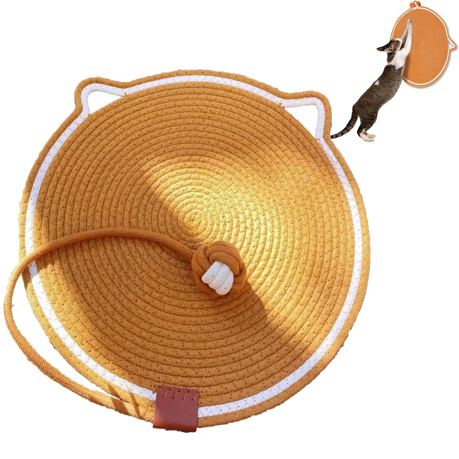 Cotton Rope Cat Scratch Pad, Round Horizontal 16.9'' Cat Scratching Pads Rug for Indoor Cats, Cat Scratch Furniture Protector for Floor, Wall, Couch, Carpet, Sofa, Brown