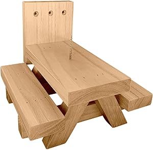 Nebudo Squirrel Feeder Picnic Table with Corn Cob Holder – Large – Funny Outside Tree Fence Bench Feeders for Squirrels Chipmunk, Entertaining Hanging Wooden Mini Picnic Table Chair