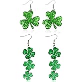 St Patricks Day Earrings Green Sparkly Clover Dangle Earrings for Women shamrock Holiday Earrings
