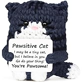 Positive Crochet Cat Mini Animal Emotional Cheer Up Support Gifts, Inspirational Crochet Handmade Kitten for Women Men Friends Mom Daughter Son Birthday Mothers Day Decor Graduation Gift (Dark Grey)