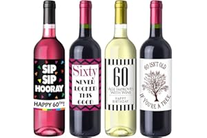Chic 60th Birthday Wine Label Pack - Birthday Party Supplies, Ideas and Decorations - Funny Birthday Gifts for Women