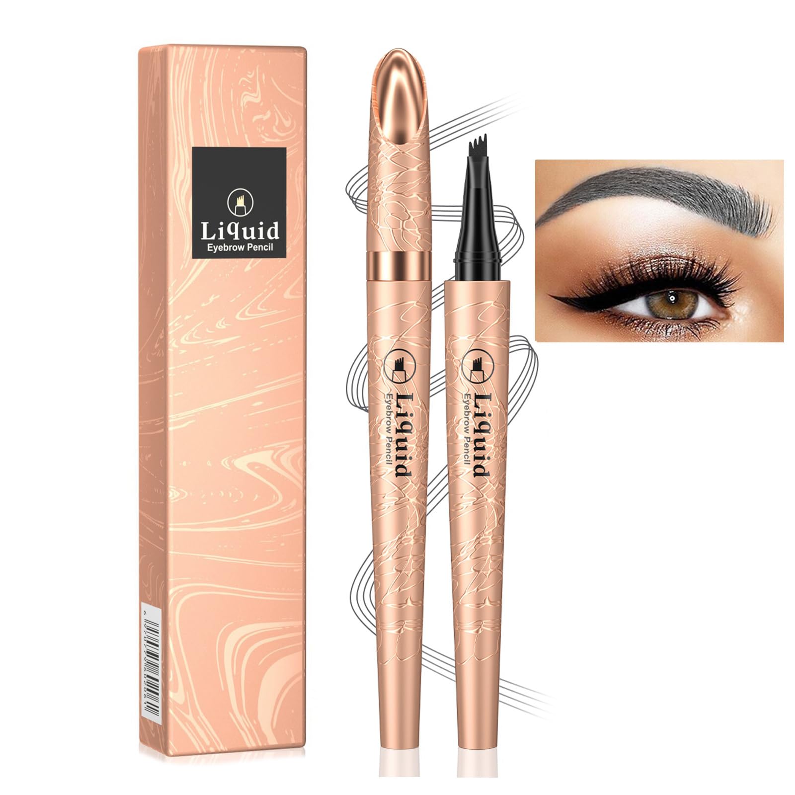 Weixinbuy Microblading Eyebrow Pen Long-lasting, 4D Four-Tip Waterproof Eyebrow Pencil, Liquid Eye Brow Pencil Smudgeproof Easy to Use for Fine Natural Strokes (1# Grey Eyebrow Pencil)