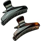 Parcelona French Salon Style Flat Set of 2 Small Tortoise Shell Brown and Black Narrow Jaw Hair Claw Clip Clutcher Clamp
