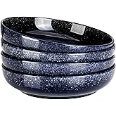 S&Q'S CERAMICS Large Serving Bowls Set of 4, 65 ounce Large Salad Bowls, 10'' Ceramic Wide Shallow Bowl Plates, Pasta Serving Dishes for Party, Entertaining, Microwave Safe(Navy Blue)
