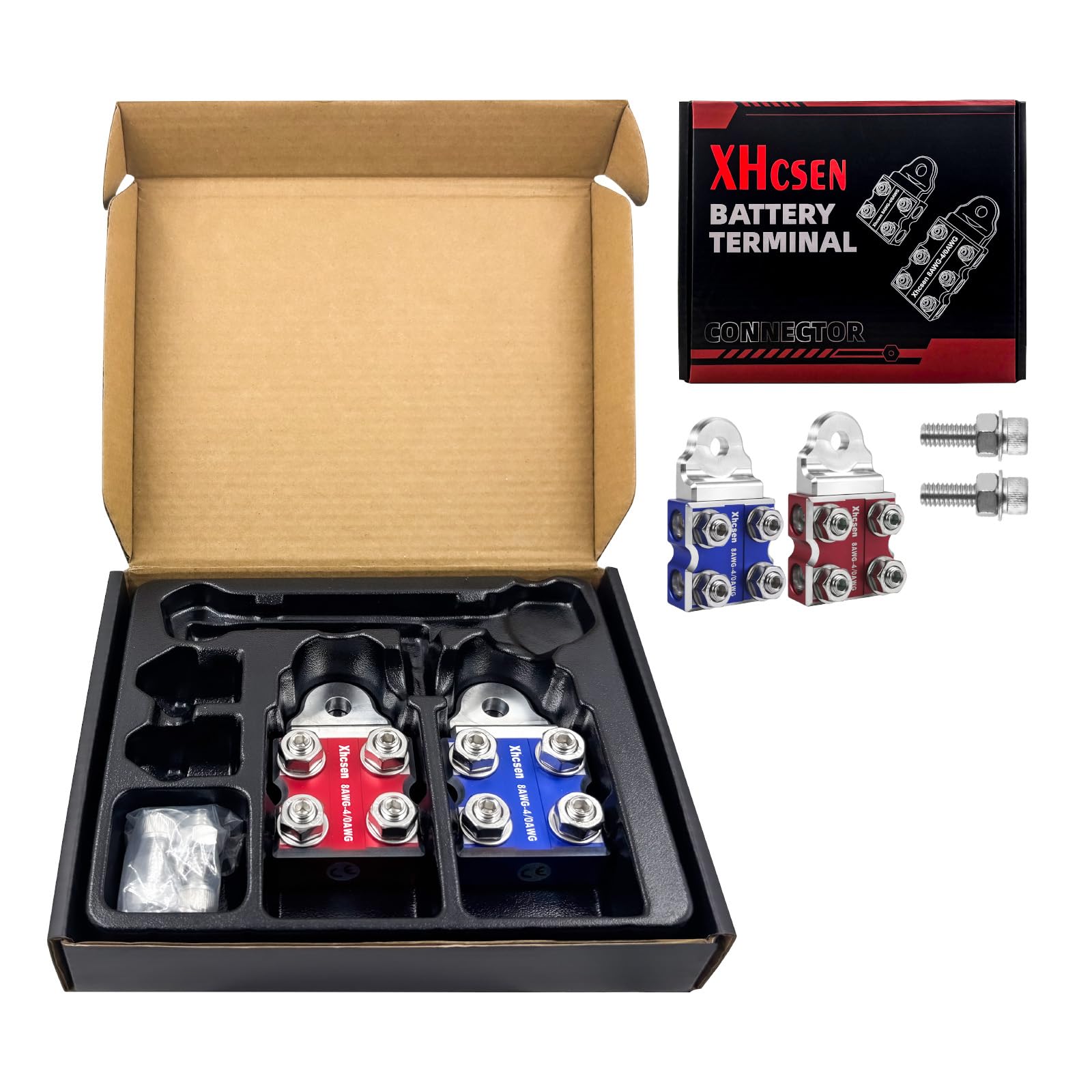 Photo 1 of 8-Way Battery Terminal Connectors with Bolt Down Ends or Threaded Studs, Heavy-Duty 8AWG to 4/0 AWG Battery Terminals-Universal for Copper and Aluminium Wires,M8 or 5/16”-18