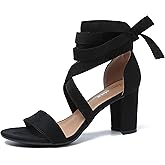 fereshte Women's Strappy Lace Up Ankle Wrap Block Heel Sandals, Open Toe Chunky Heels, 3 Inch