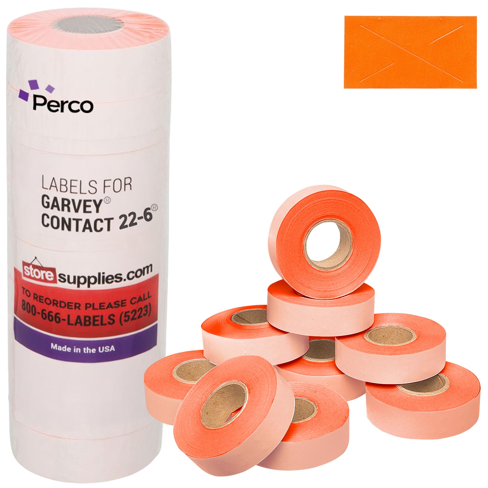 Photo 1 of 2212 Fluo. Red Pricing Labels for Garvey 22-6/22-7/22-8 Price Gun – 9 Rolls, 11,000 Price Marking Labels