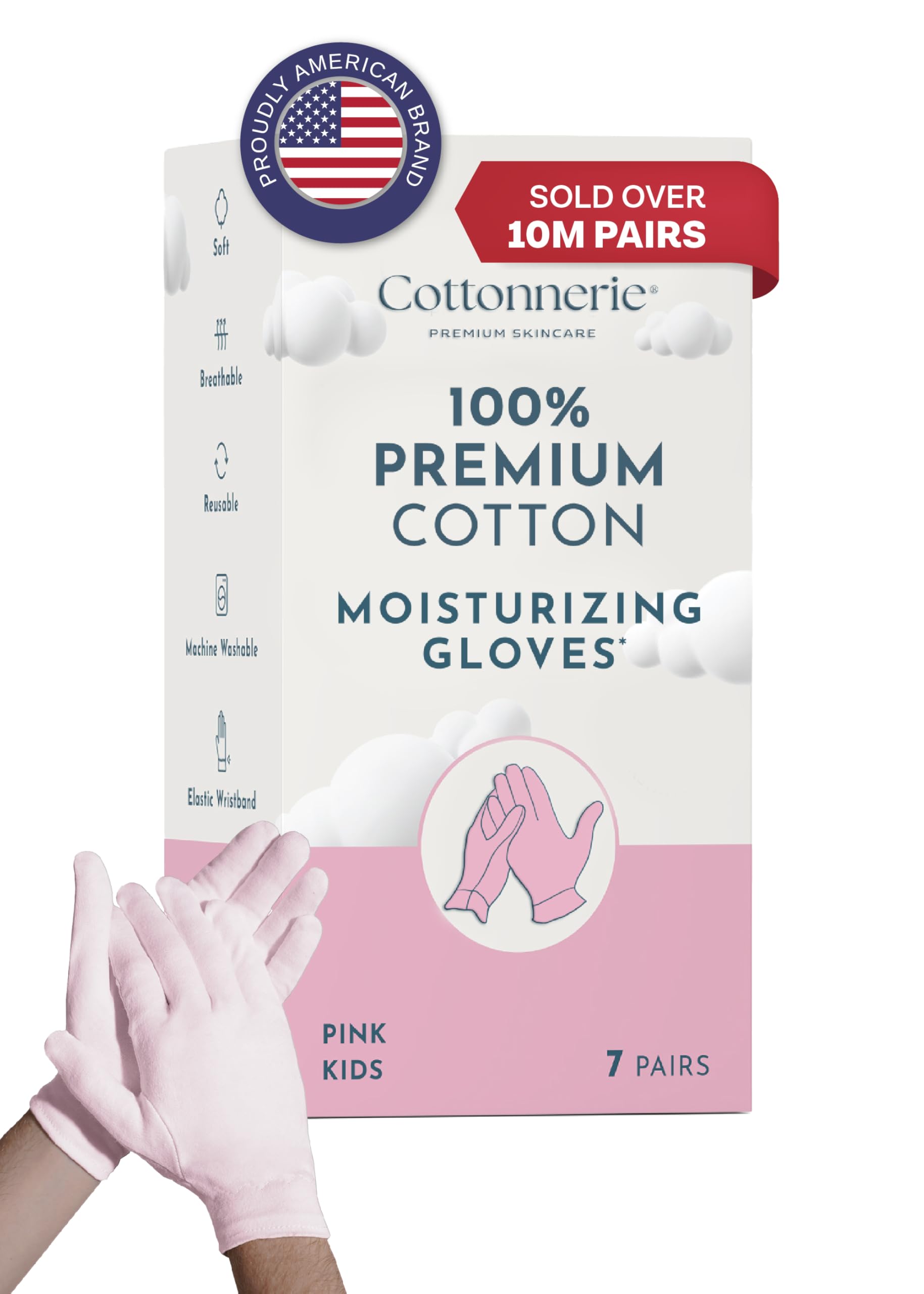 Gaxcoo Cottonnerie Kids 7 Pairs Pink 100% Premium Cotton Moisturizing Gloves for Kids: Dry Hands & Eczema | Overnight Lotion Treatment for Children, Girl & Boy | Reusable, Free Washing Bag, 2-5 Years