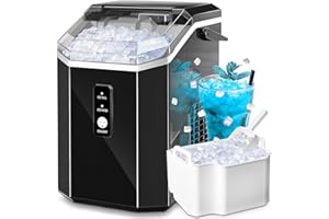 AGLUCKY Nugget Ice Maker Countertop, Portable Pebble Ice Maker Machine with Handle, 35lbs/24H, One-Click Operation,Pellet Ice Maker for Home/Kitchen/Office(Black)