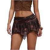 SHENHE Women's Mesh Y2k Low Rise Mini Skirt Paisley Tiered Ruched Western Hippie Micro Skirt