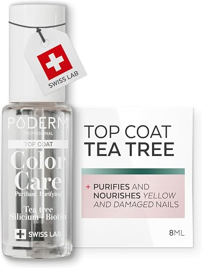 PODERM Nail Care Polish Top Coat Tea Tree 8ML Biotin Silicon Podiatrist