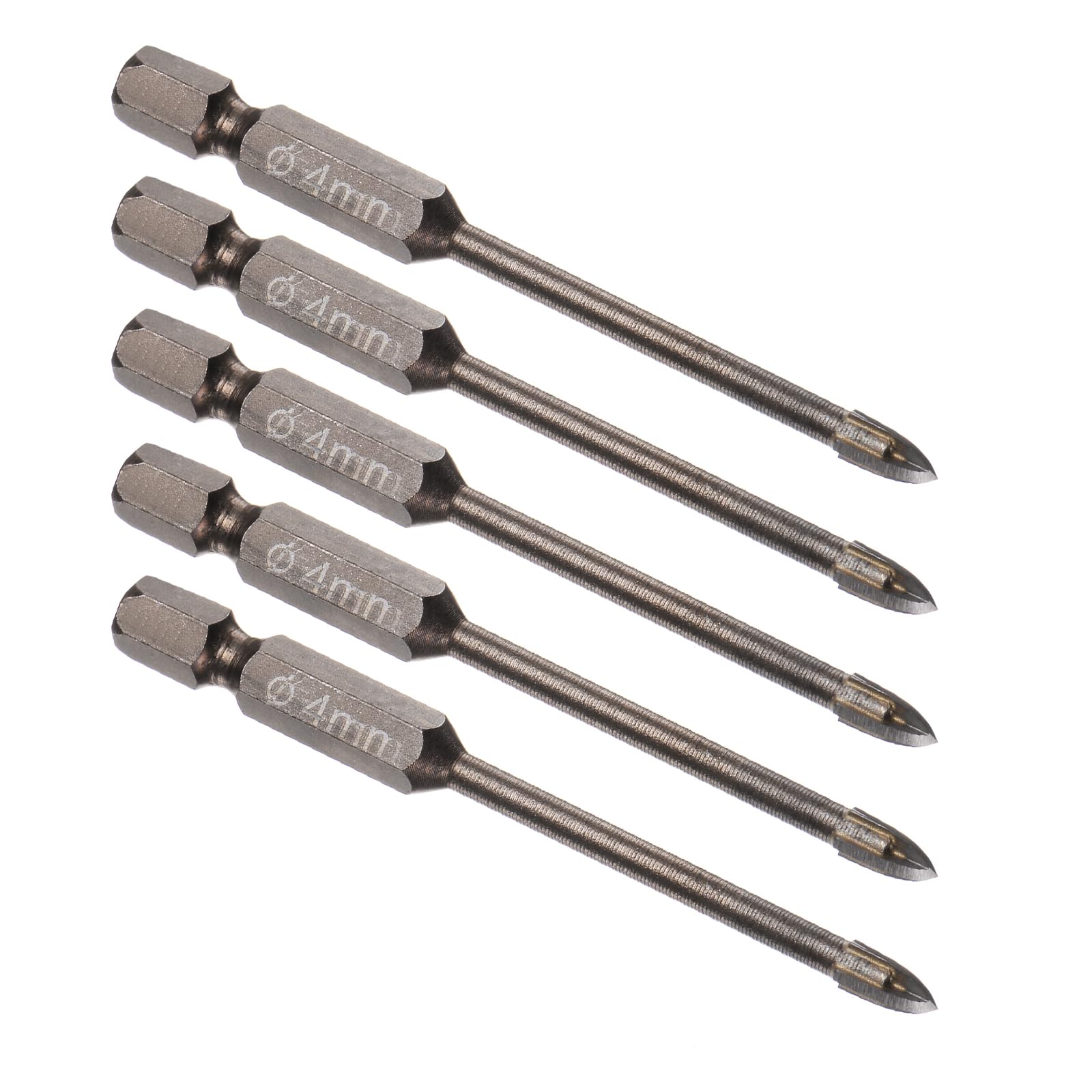 Kozelo 5pcs Titanium Masonry Drill Bit - [4mm x 74mm] Triangle Drill Bit with Hex Shank for Mirror and Ceramic Tile Use, Cross Arrow Design