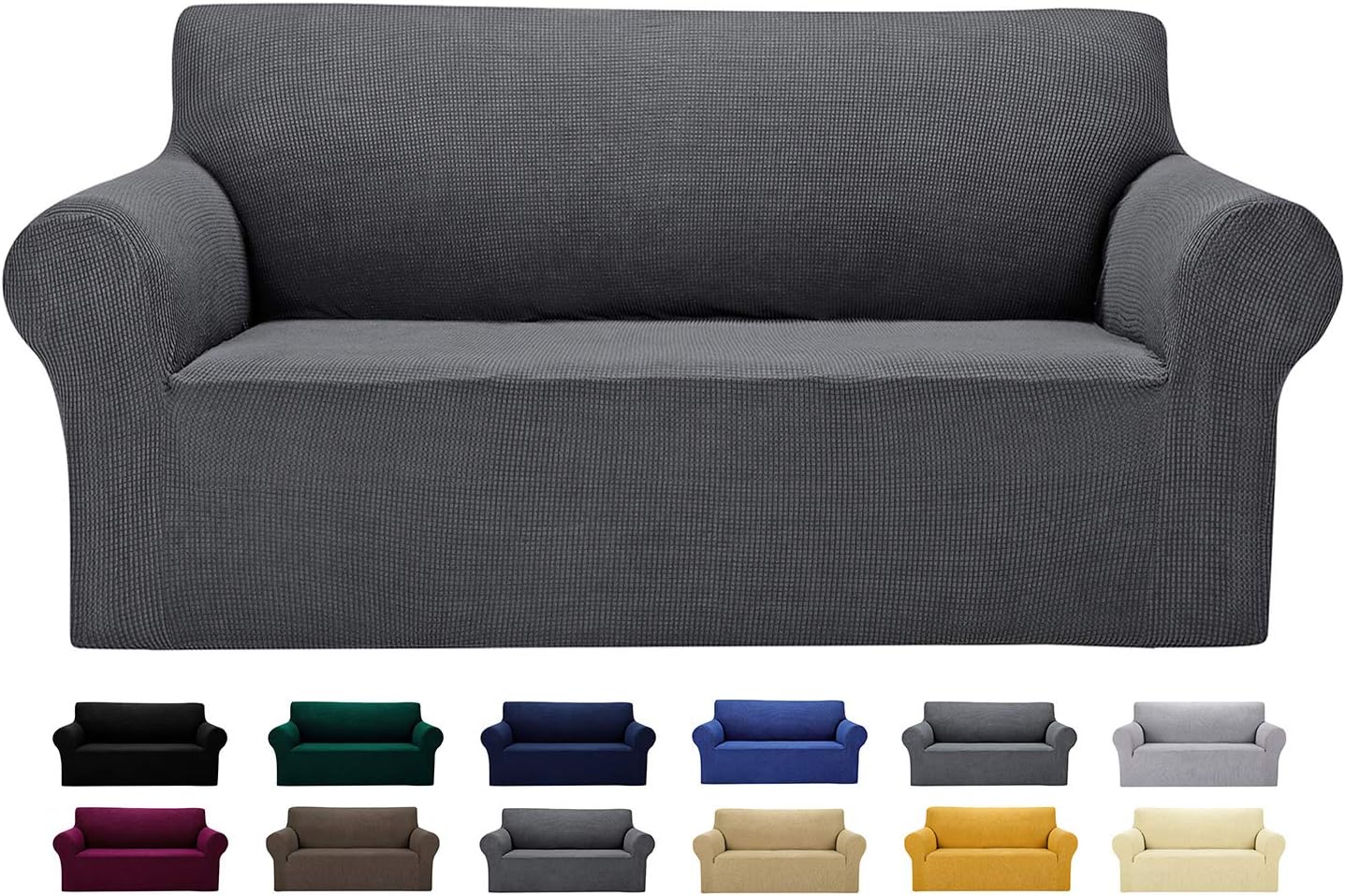 AlGaiety Stretch Sofa Cover Slipcover, Furniture Protector Spandex 1-Piece Couch Coat(77"-85") with Elastic Bottom for Dogs, Cats, Kids Small Checked Pattern Fabric (Sofa, Gray): Home & Kitchen
