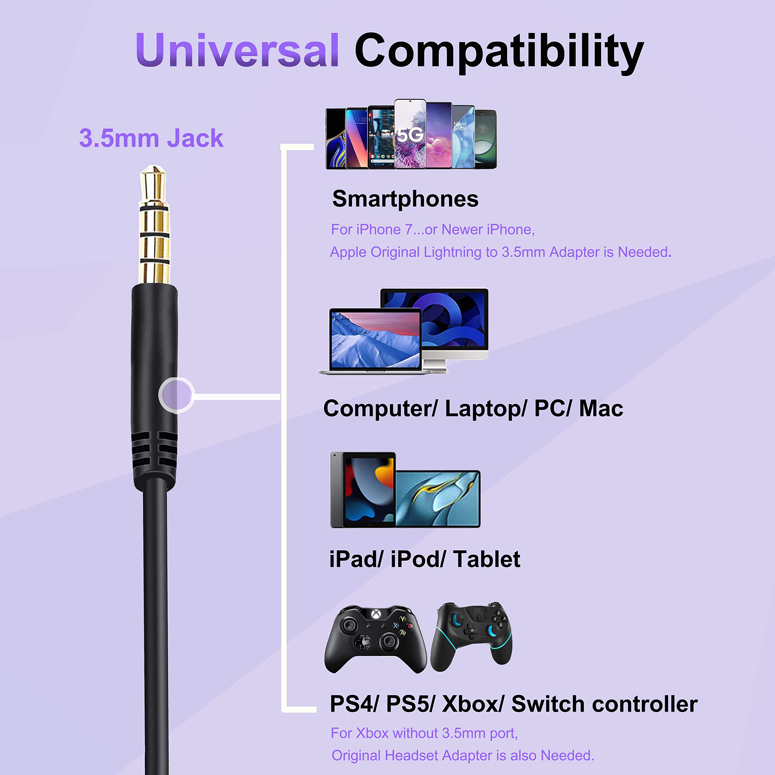 Replacement Audio Cable for Bose Headphones Cord Wire 3.5mm to 2.5mm Compatible with Bose 700 Quietcomfort 25 QC25 35 QC35 QC35II 45 QC45 JBL Tune 710BT 660NC 760NC with in-line Mic & Volume Control