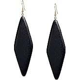 Fuvirou Bohemian Natural Wooden Geometric Dangle Drop Earrings Handmade Vintage Big Long Wood Earrings for Women Jewelry Gift