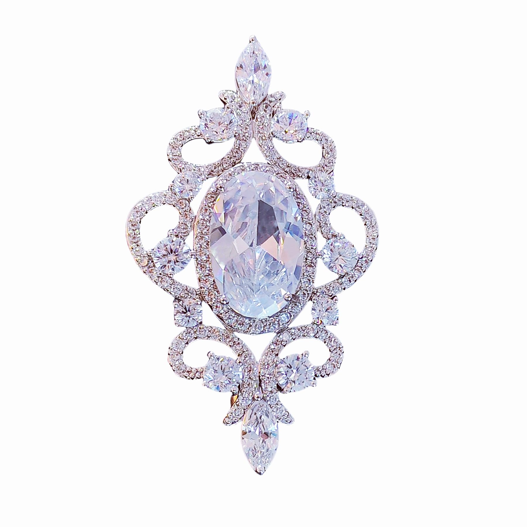 DREAMLANDSALES Victorian Vintage Glitter Opens Scroll Patsey Foiled Oval Stone Broach Pin Art Deco Jewelry