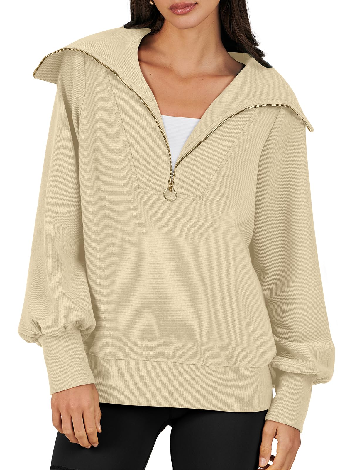 ANRABESS Women Quarter Zip Pullover Oversized Long Sleeve Half Zip ...