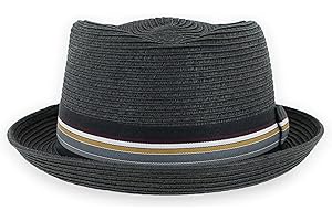 HATS IN THE BELFRY Belfry Men/Women Summer Straw Pork Pie Trilby Fedora Hat in Blue, Tan, Black