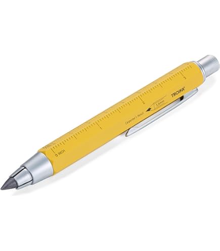 Troika Crayon Multi-Tâches Construction - Stylo à Bille Avec Règle Cm/pouces, Pointe HB Interchangeable, Métal Durable PEN20/SI