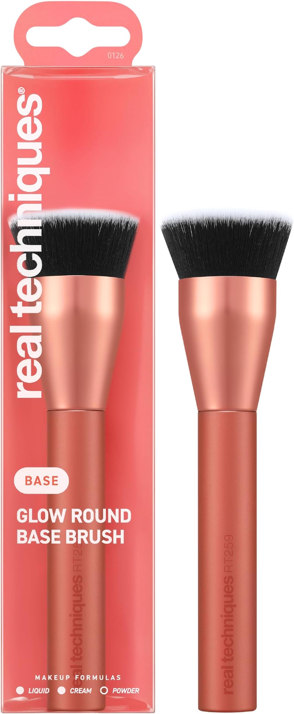 Real Techniques Glow Round Base Makeup Brush 259 Dense Flat Top Vegan Cruelty