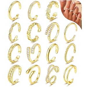 IRONBOX 15PCS Toe Rings for Women Non Tarnish-14K Gold Filled Toe Ring | Waterproof Non-tarnish Toe Ring Sets Adjustable Open