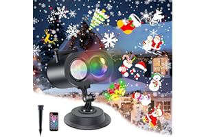 LLIBTYT Christmas Projector Lights Outdoor, 2-In-1 HD Moving Pattern Holiday Projector Lights with Remote Control (12 Slides, 15 Colors), Three Fixing Methods, IP65 Waterproof Christmas Decorations with Timer