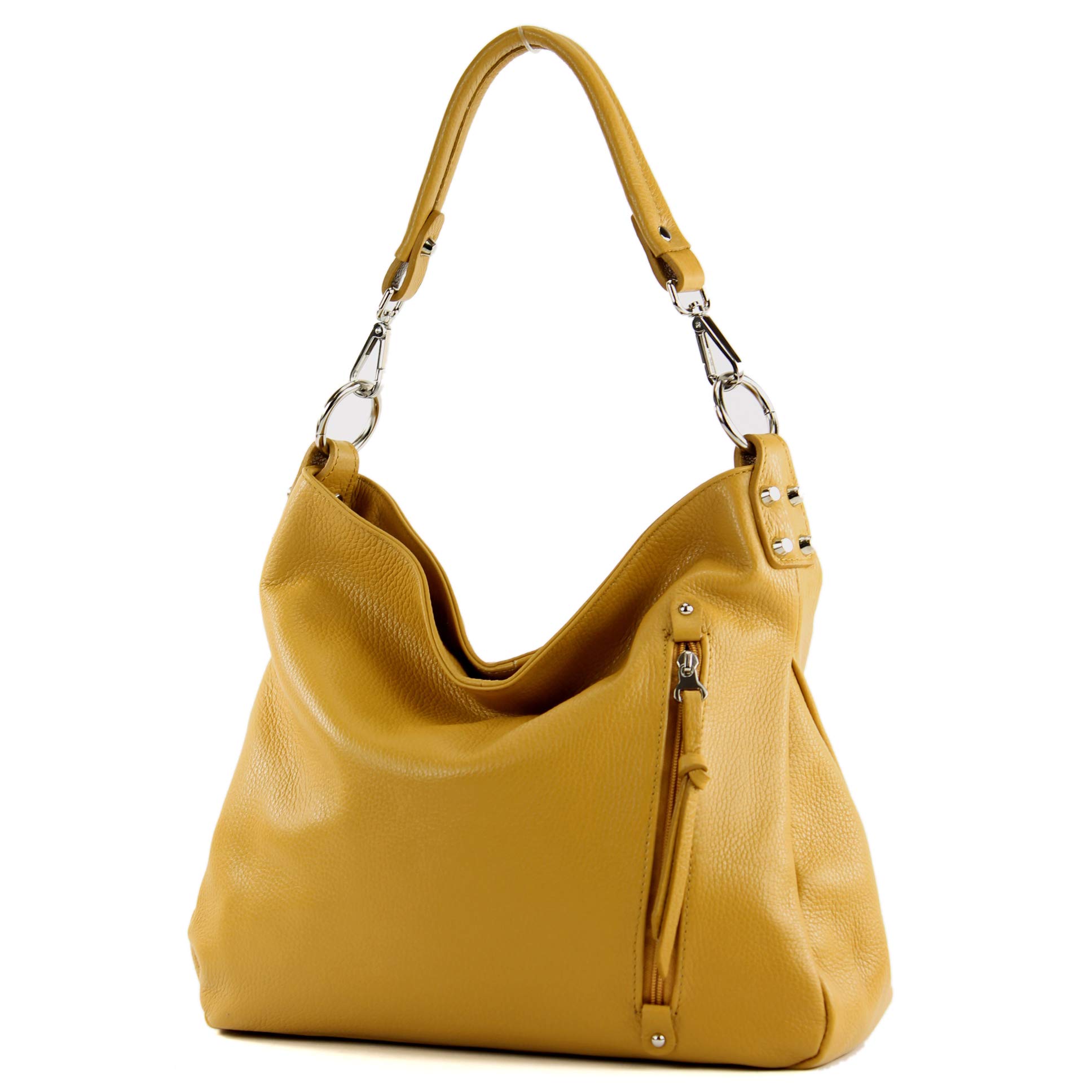 modamoda de - T183 - ital. Ladies Leather Shoulder Bag, Bags for Women, Colour:Mustard Yellow