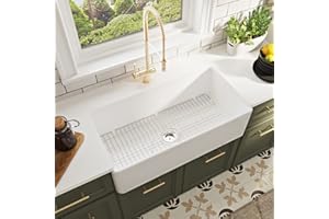 DEER VALLEY DeerValley Farmhouse Sink, DV-1K505 Grove 36"L x 18"W Fireclay Farmhouse Sink White Apron Front Deep Single Bowl Kitchen Sink with Sink Grid and Basket Strainer