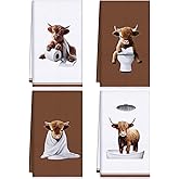 Peryiter 4 Pack Highland Cow Dish Kitchen Towels 18 x 26 Inch Farmhouse Cow Decorative Tea Towels Absorbent for Bathroom Kitchen Decor Cleaning Drying Housewarming Gift