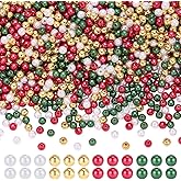 arricraft 2000 Pcs Christmas Pearl Beads, 6mm Acrylic Round Imitation Pearl Bead Red Green Gold White Loose Spacer Small Beads for Jewelry Making DIY Craft Earrings