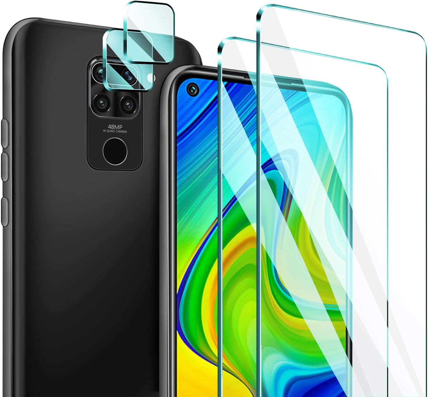 ivencase [2 Piezas Protector de Pantalla para Xiaomi Redmi Note 9 con [2 Piezas] Protector de Lente de Cámara, Cristal Templado Vidrio Templado Membrana[9H Dureza]: Amazon.es: Electrónica