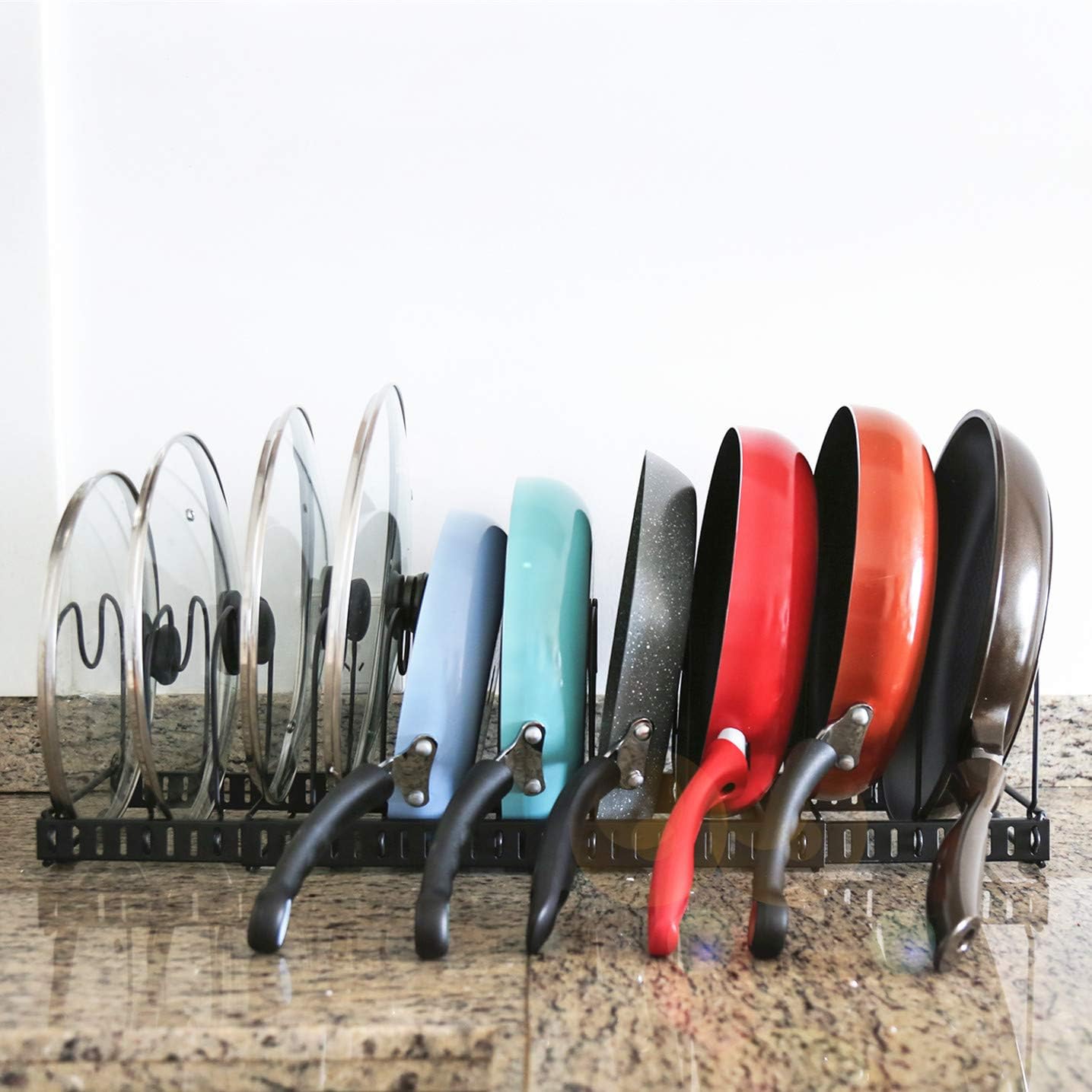 X-cosrack 11 Dividers Pot Pan Lid Rack Bakeware Cupboard Organizer, Expandable, Patent Pending. Black: Kitchen & Dining