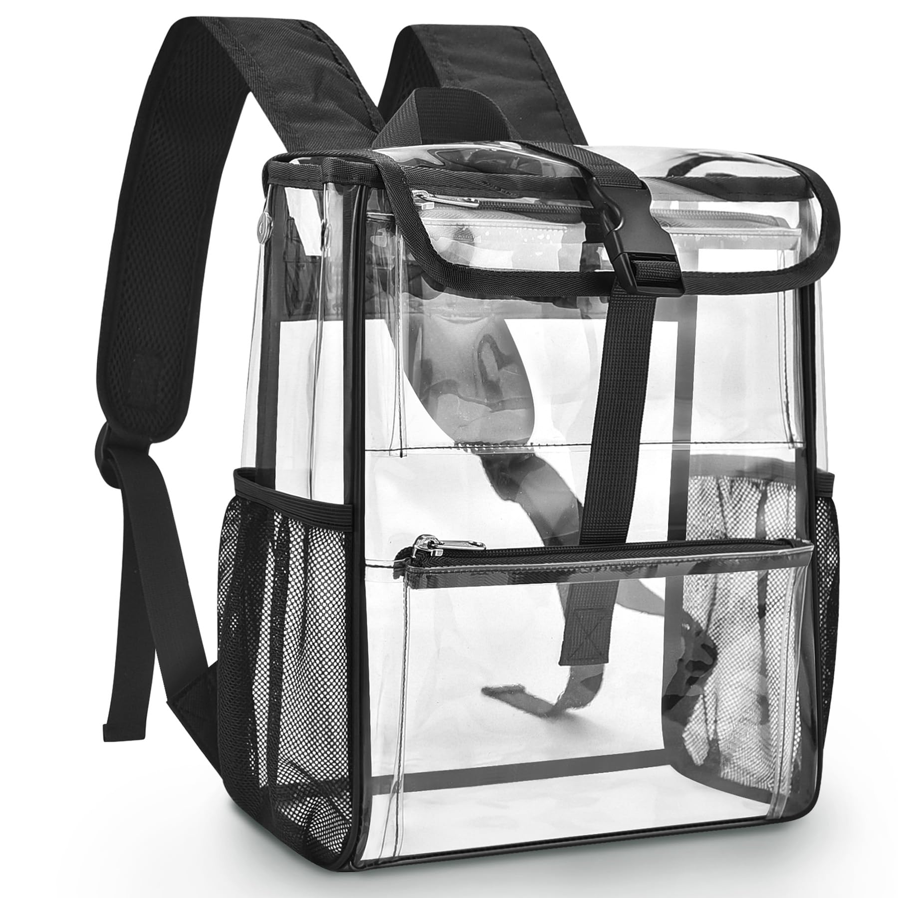 Photo 1 of Mildbeer Clear Stadium Backpack for Sports Events & Concerts - 12x12x6 Compact PVC Flap Backpack with Multi-Pocket Design, Black