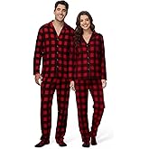 Liitrsh Couples Matching Pajamas Sets with Socks Men Women Flannel Plaid Pajamas Long Sleeve Button Warm Pjs Valentine's Gift