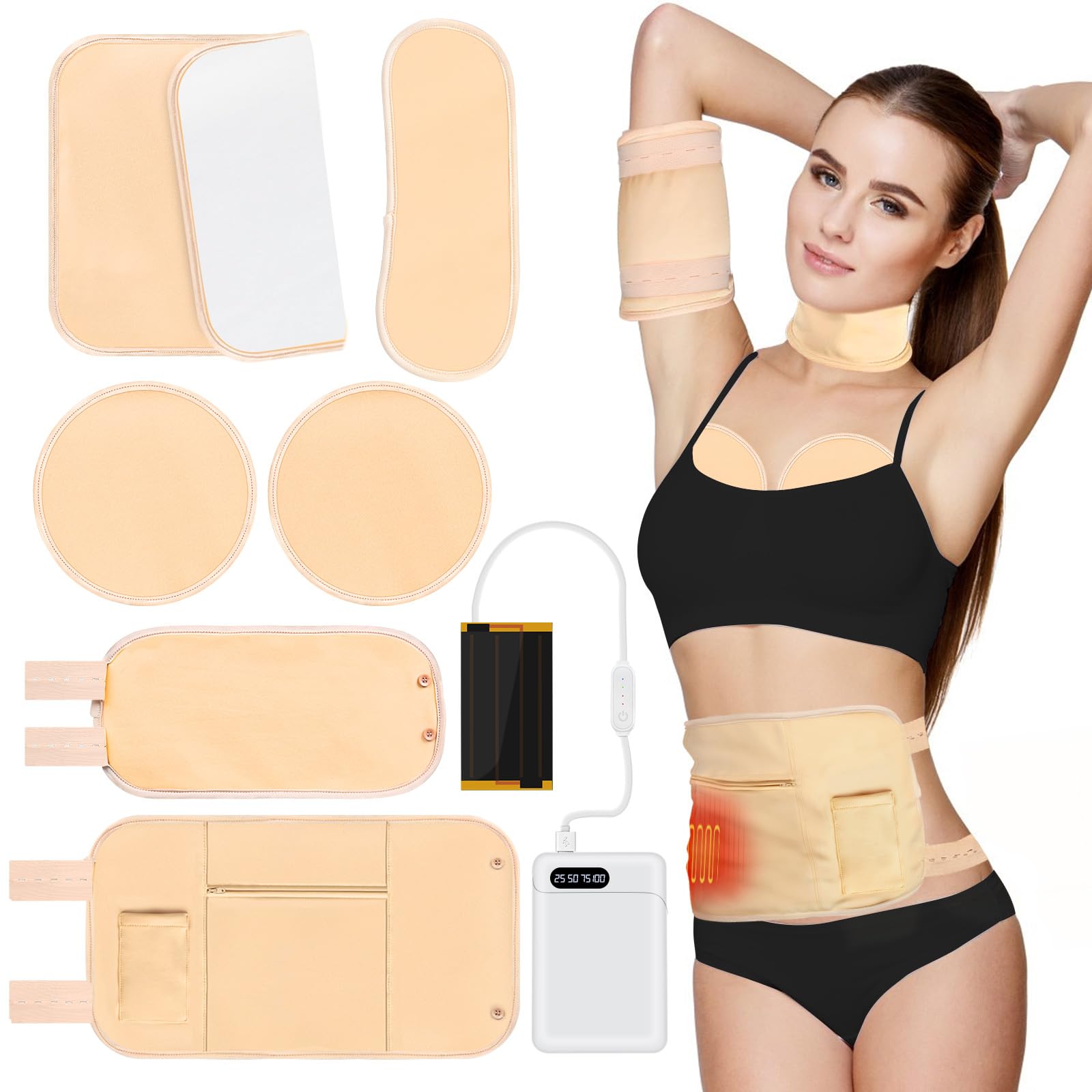 Photo 1 of **MISSING POWER ADAPTER**Castor Oil Pack with Heat, 6 Pcs Reusable Castor Oil Pack Wrap for Waist, Neck, Breasts, Adjustable Elastic Bamboo Cotton Oil Pack for Liver Detox, Constipation, Relief Menstrual Pain Women Gifts