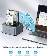 ORICO Dual Bay HDD Docking Station USB C 3.2 Gen 2 SATA Clone 36TB SSD HDD Gray view 4