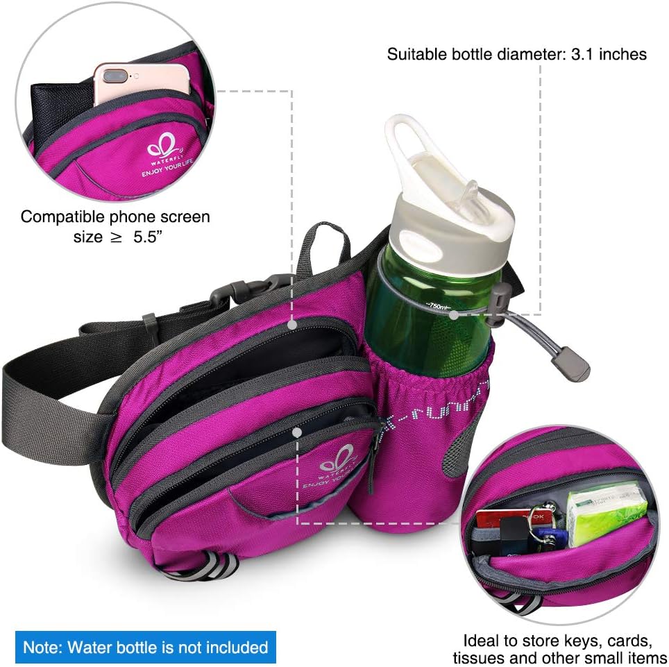 Waterfly Waist Pack Fanny Pack Bum Bag Hip Pack Running Bag Waist Bag Running Belt Sack Water Resistant with Bottle Holder for Hiking Camping Dog Walking - Image 3