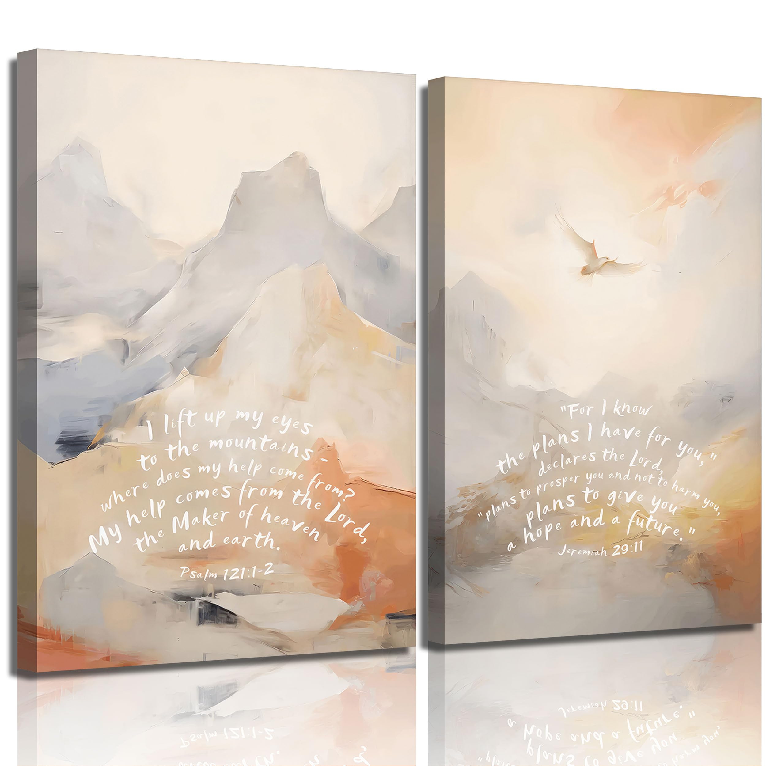 Photo 1 of 2Pcs Bible Verse Canvas Wall Art Modern Abstract Christian Scripture Poster Print Psalm 121:1-2 and Jeremiah 29:11 Picture Painting Wall Decor for Church Bedroom Living Room 12x16in Framed