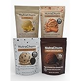 NutraChurn High-Protein Ice Cream Mix Starter Pack for Ninja Creami, ~50g Protein Per Pint, Healthy Indulgent Dessert Powder, 4-Flavor Variety (Chocolate, Vanilla, Cookies &amp; Cream, Cookie Butter)