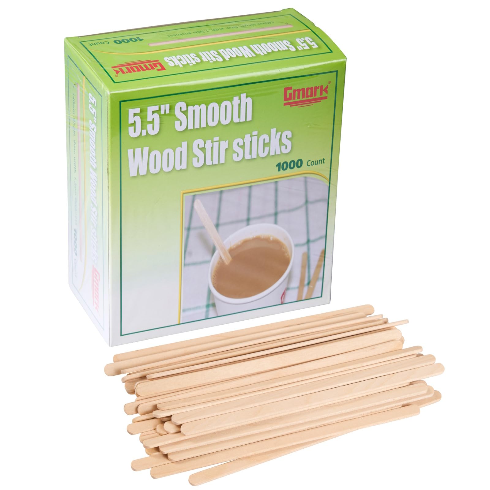Gmark 5.5" Wood Coffee Stirrers 1000 ct - Natural Birch Wood Coffee Beverage Stirrers, Round End GM1014