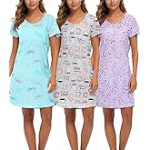 ENJOYNIGHT 3 Pack Womens Nightshirt Cotton Nightgown Short Sleeve Soft Sleep Shirt