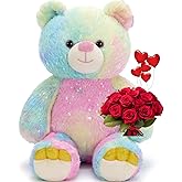 Tezituor Rainbow Teddy Bear Stuffed Animal,13.78in Cute Bear Plush Toys, Cozy Bears Plushies,Stuffies for Girlfriend, Kids Valentine’s Day,Christmas,Birthday Gifts,Huggable Medium Size(Rainbow)