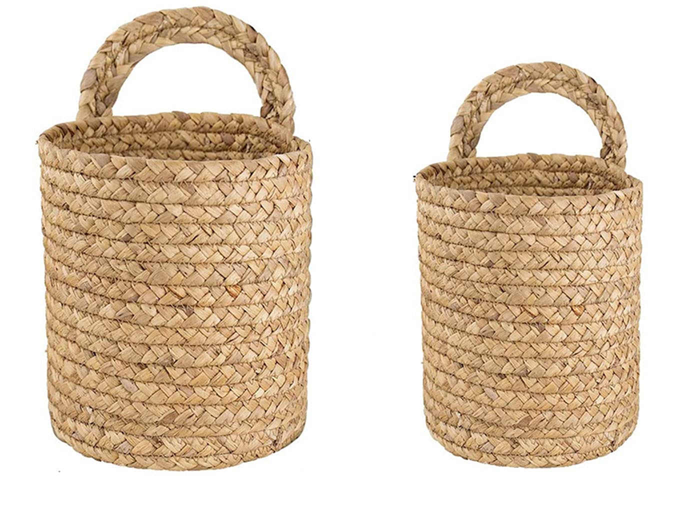 Eidoct Wall Hanging Basket, Water Hyacinth Wicker Baskets, Hanging Woven Wall Basket Decor, Natural, Set of 2 (one Large, one Small)