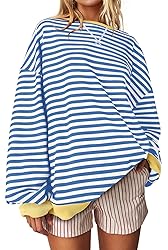 UEU Women Oversized Striped Sweatshirt Long Sleeve